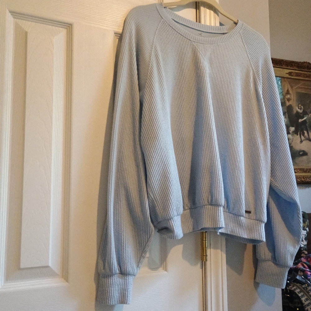 Hollister‎ Boyfriend Ribbed Sweatshirt Blue Size Large Long Sleeve Textured Knit - Picture 9 of 11